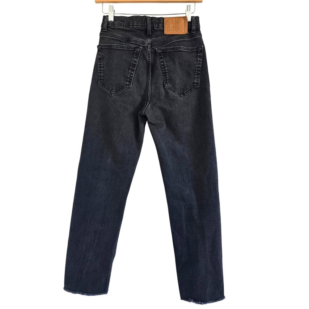 Sandro Paris Womens High Waisted Ankle Raw Hem Slim Jeans Size-S (36) Black - Picture 2 of 11